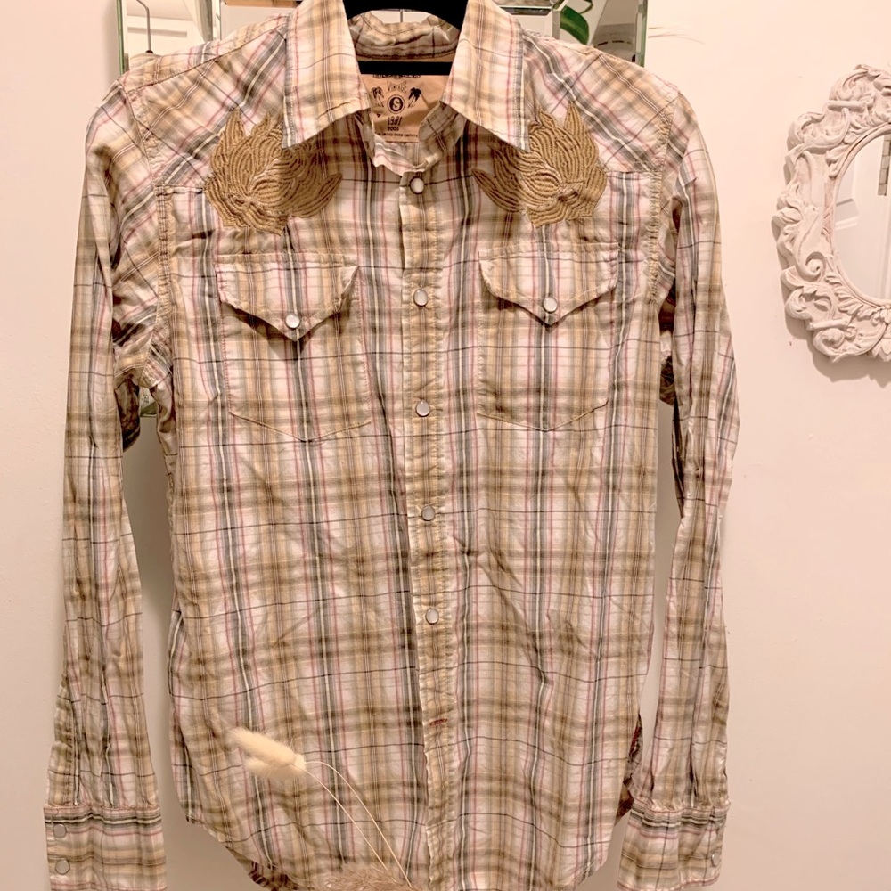 Men’s plaid GEUSS shirt with embroidered designs
